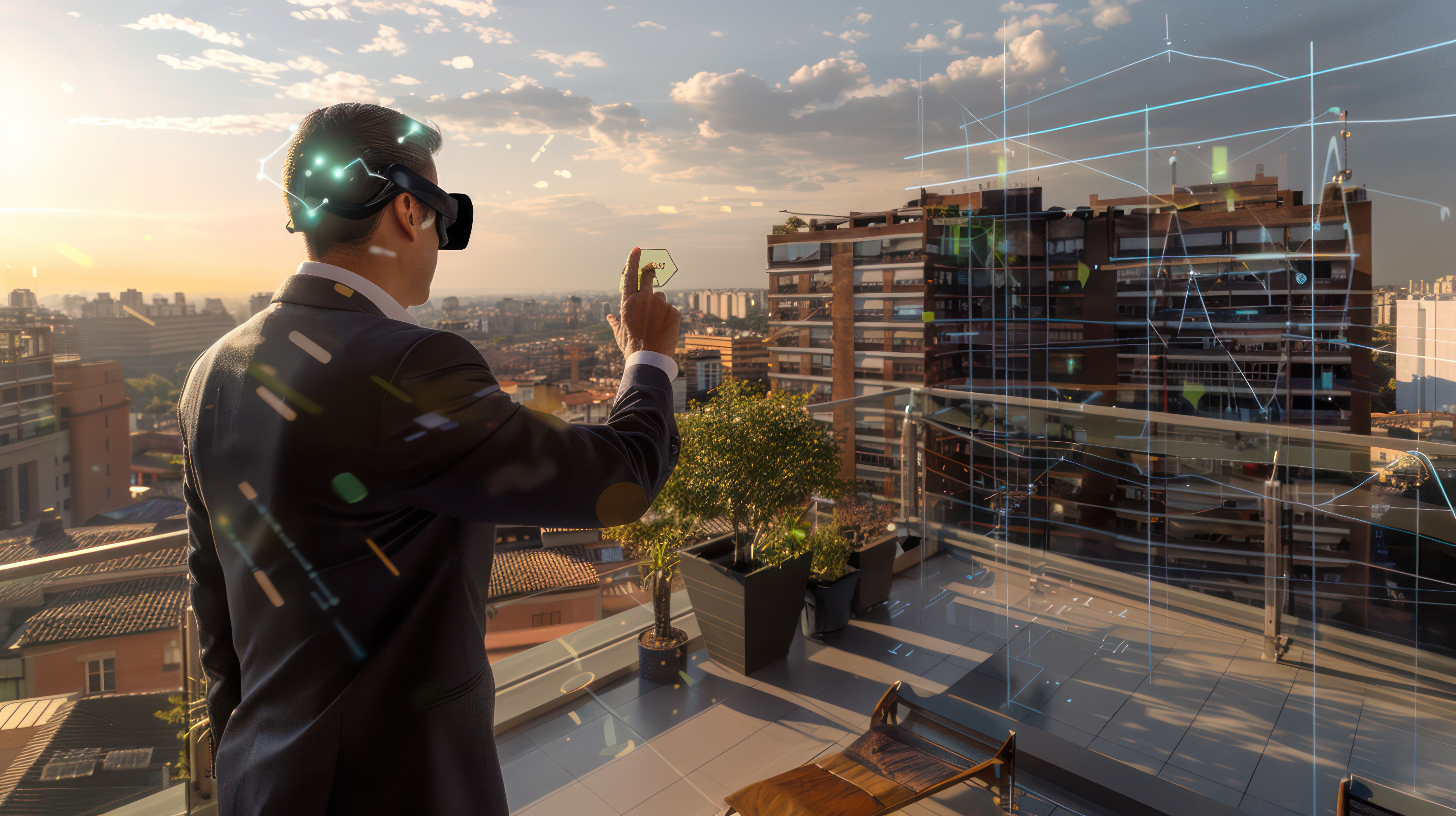 Client using virtual reality to view a property from the floor plan.